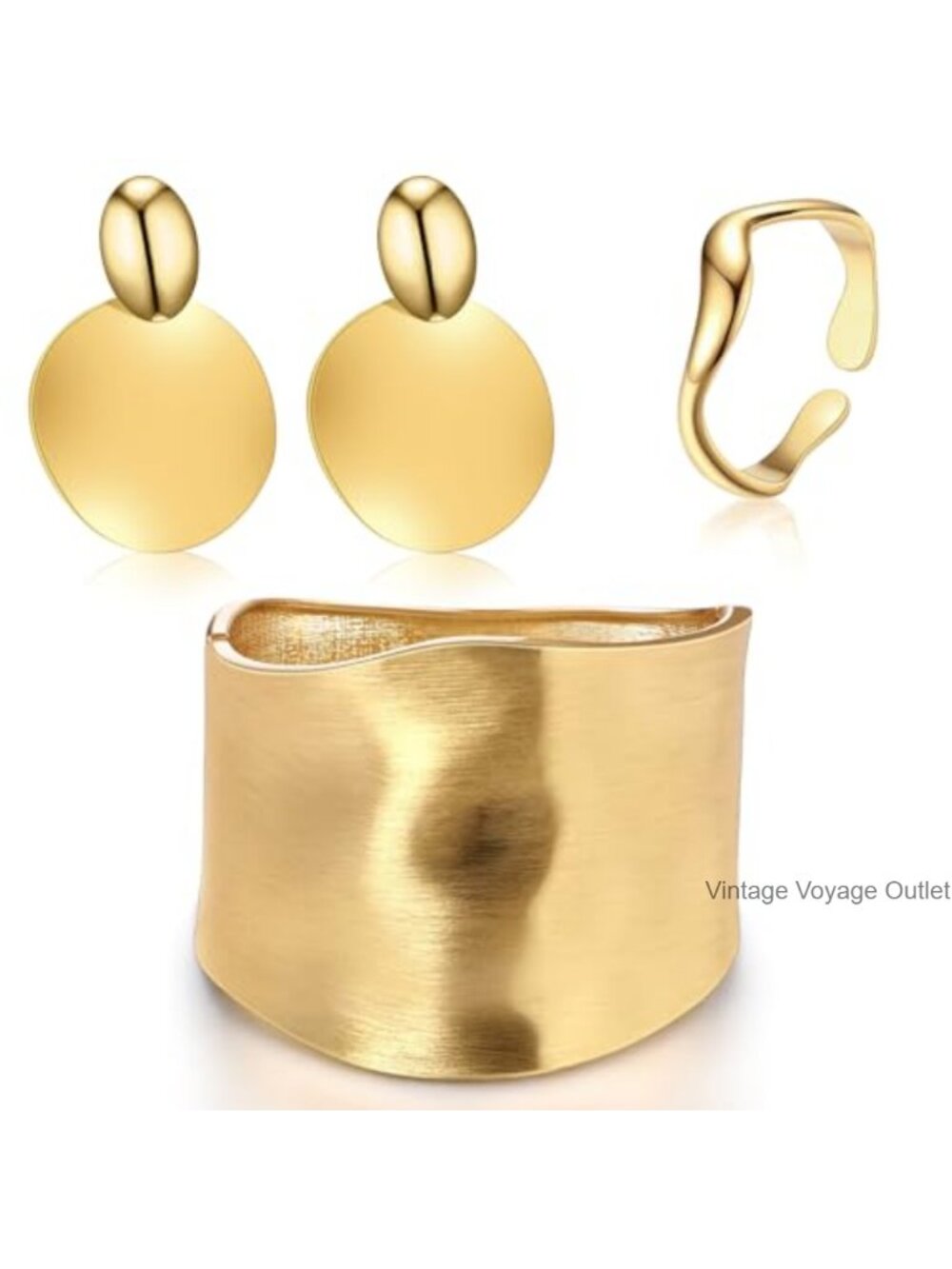 Gold Plated Jewelry Set Cuff Bracelet Earrings Ring Gift